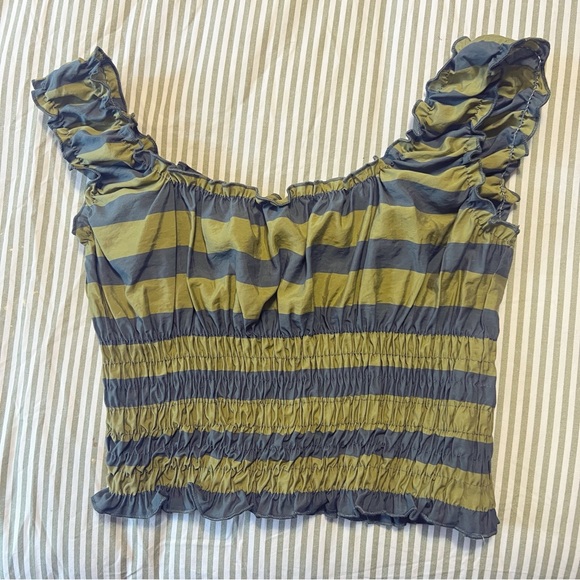 Rita Row Smocked Green and Gray Striped Blouse S NWT - Picture 10 of 10